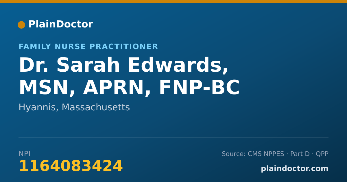 Shareable card for Sarah Edwards, MSN, APRN, FNP-BC - Family Nurse Practitioner, Hyannis, MA
