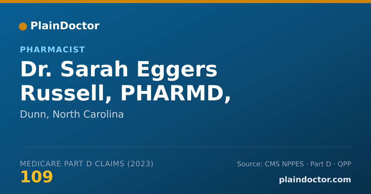 Shareable card for Sarah Eggers Russell, PHARMD, BCACP, CPP - Pharmacist, Dunn, NC