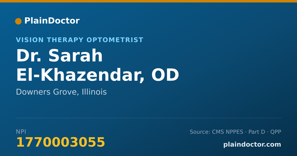Shareable card for Sarah El-Khazendar, OD - Vision Therapy Optometrist, Downers Grove, IL