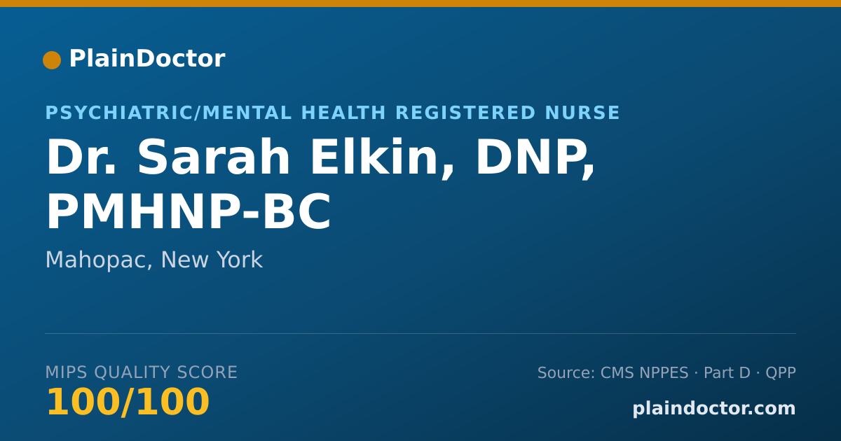 Shareable card for Sarah Elkin, DNP, PMHNP-BC - Psychiatric/Mental Health Registered Nurse, Mahopac, NY