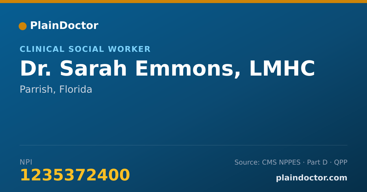 Shareable card for Sarah Emmons, LMHC - Clinical Social Worker, Parrish, FL