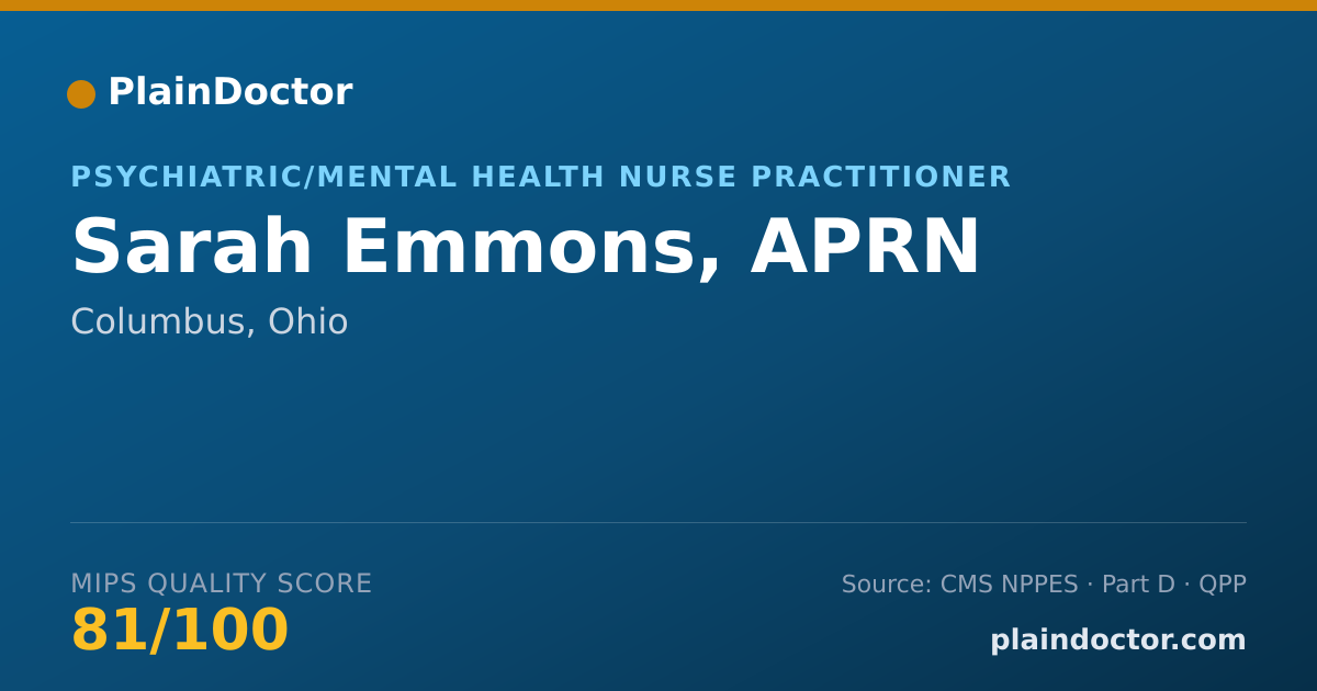 Shareable card for Sarah Emmons, APRN - Psychiatric/Mental Health Nurse Practitioner, Columbus, OH