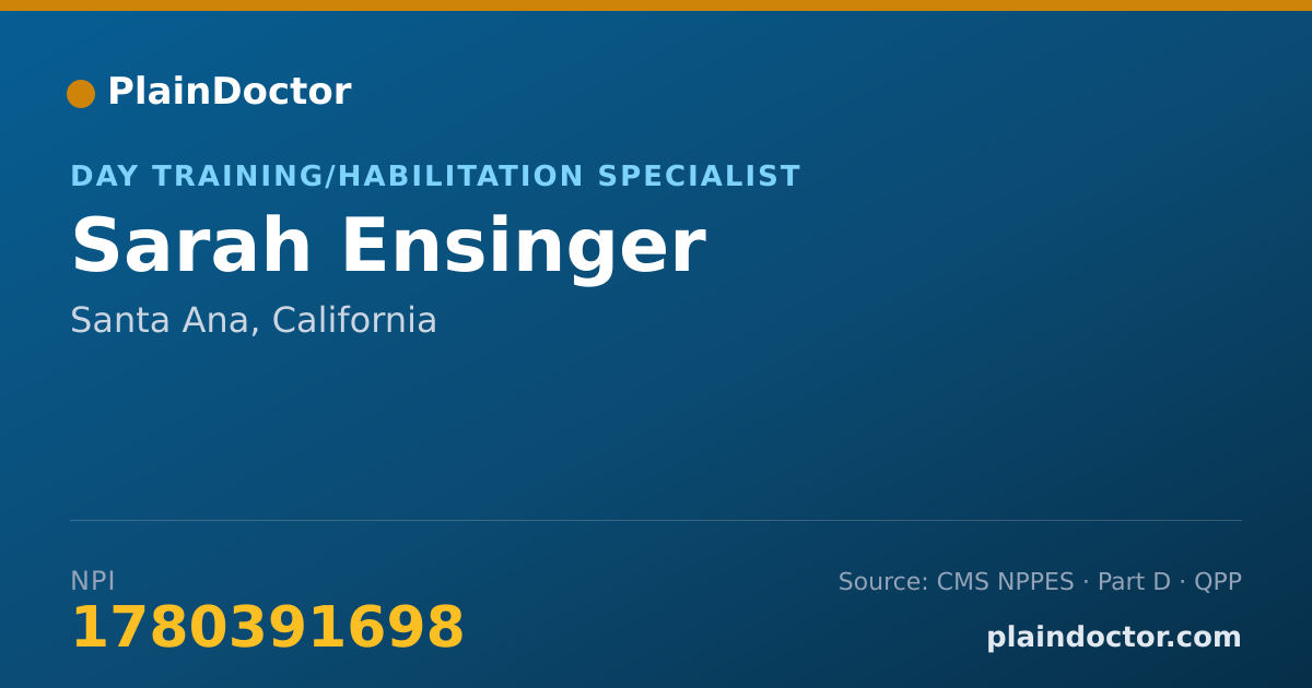 Shareable card for Sarah Ensinger - Day Training/Habilitation Specialist, Santa Ana, CA