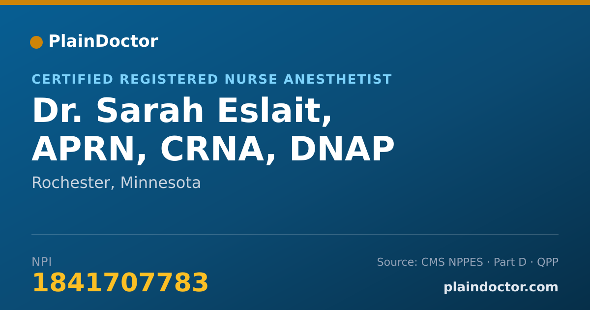 Shareable card for Sarah Eslait, APRN, CRNA, DNAP - Certified Registered Nurse Anesthetist, Rochester, MN