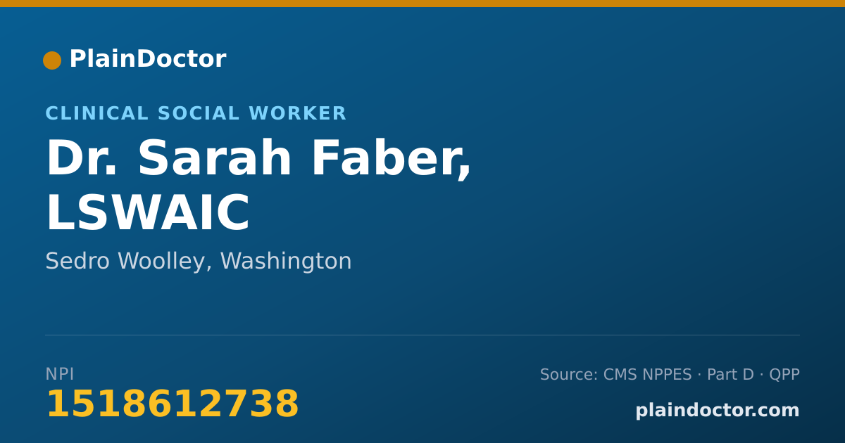 Shareable card for Sarah Faber, LSWAIC - Clinical Social Worker, Sedro Woolley, WA