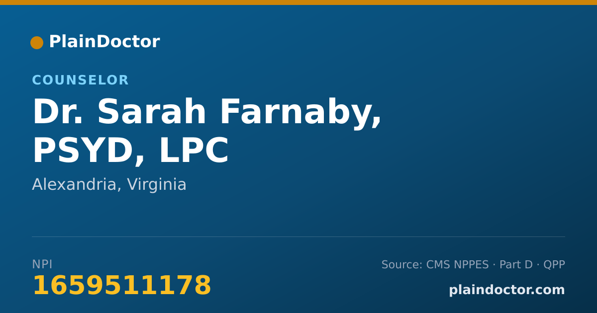 Shareable card for Sarah Farnaby, PSYD, LPC - Counselor, Alexandria, VA