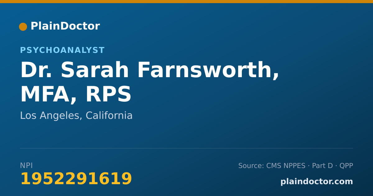 Shareable card for Sarah Farnsworth, MFA, RPS - Psychoanalyst, Los Angeles, CA