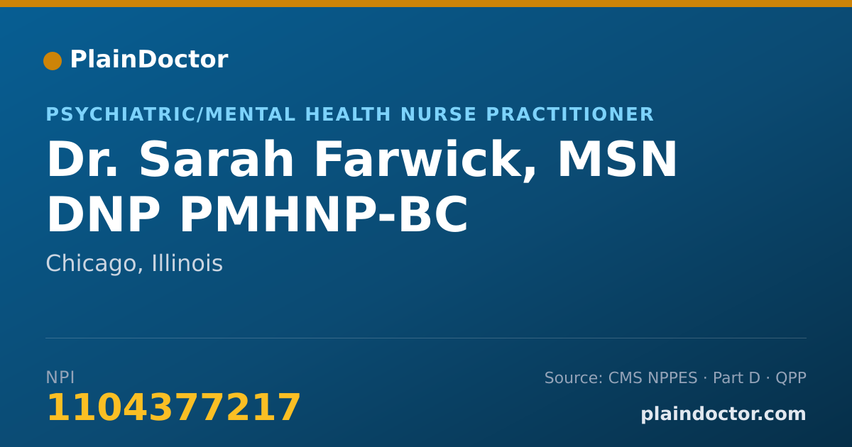 Shareable card for Sarah Farwick, MSN DNP PMHNP-BC - Psychiatric/Mental Health Nurse Practitioner, Chicago, IL
