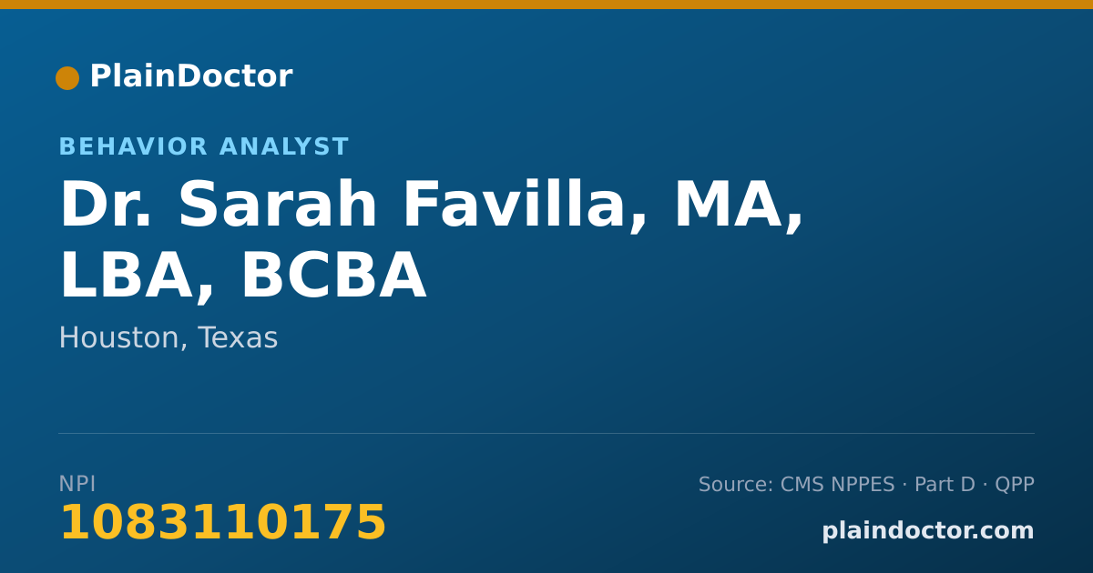 Shareable card for Sarah Favilla, MA, LBA, BCBA - Behavior Analyst, Houston, TX