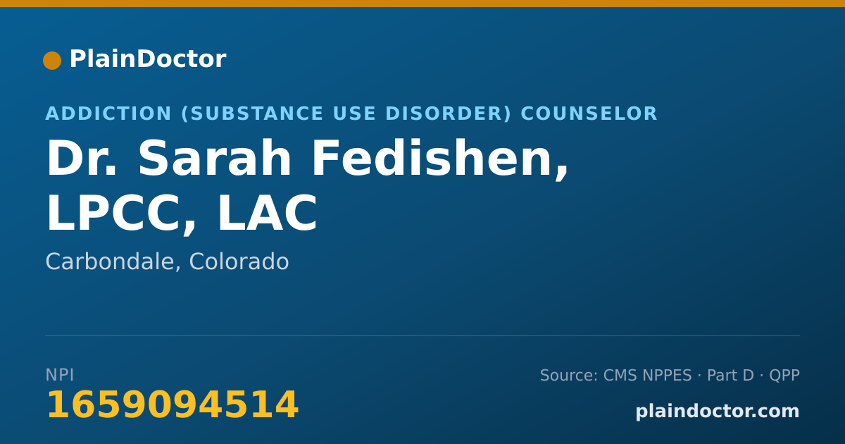 Shareable card for Sarah Fedishen, LPCC, LAC - Addiction (Substance Use Disorder) Counselor, Carbondale, CO