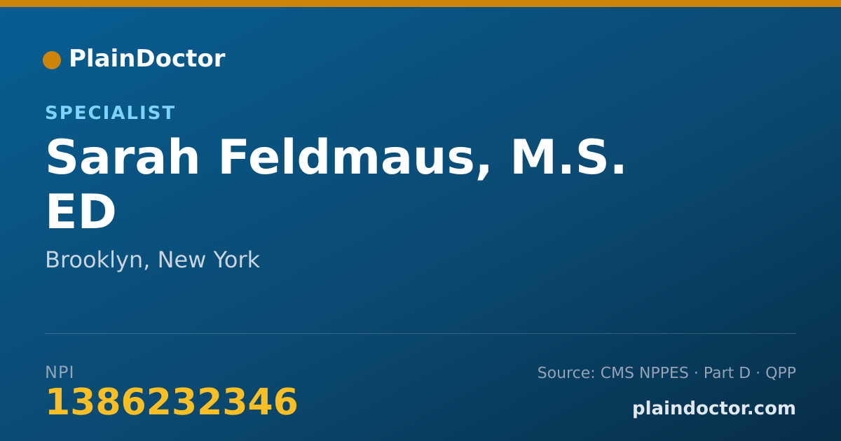 Shareable card for Sarah Feldmaus, M.S. ED - Specialist, Brooklyn, NY