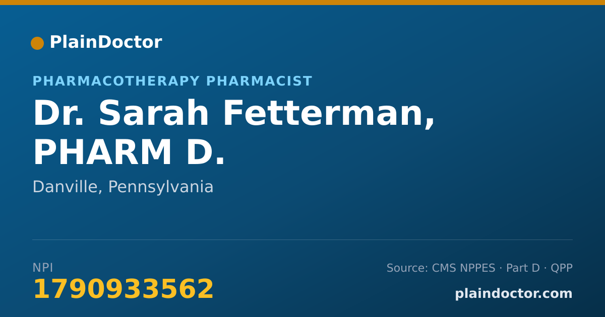 Shareable card for Sarah Fetterman, PHARM D. - Pharmacotherapy Pharmacist, Danville, PA
