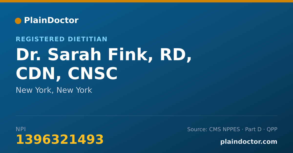 Shareable card for Sarah Fink, RD, CDN, CNSC - Registered Dietitian, New York, NY