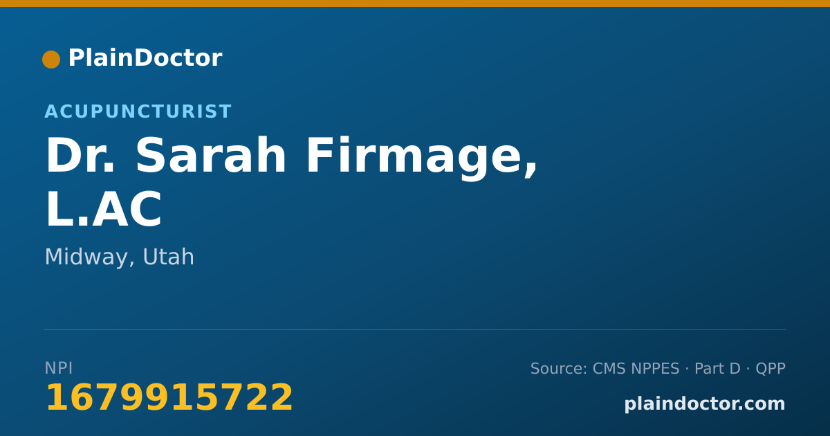Shareable card for Sarah Firmage, L.AC - Acupuncturist, Midway, UT