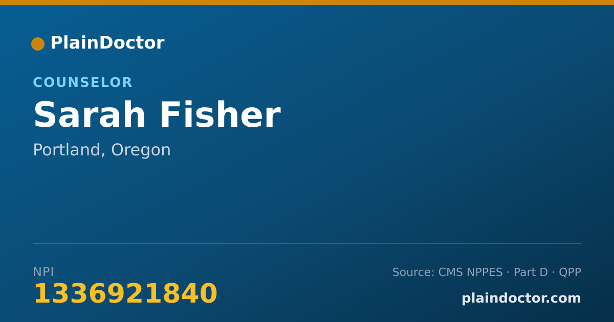 Shareable card for Sarah Fisher - Counselor, Portland, OR