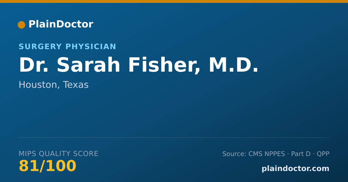 Shareable card for Sarah Fisher, M.D. - Surgery Physician, Houston, TX