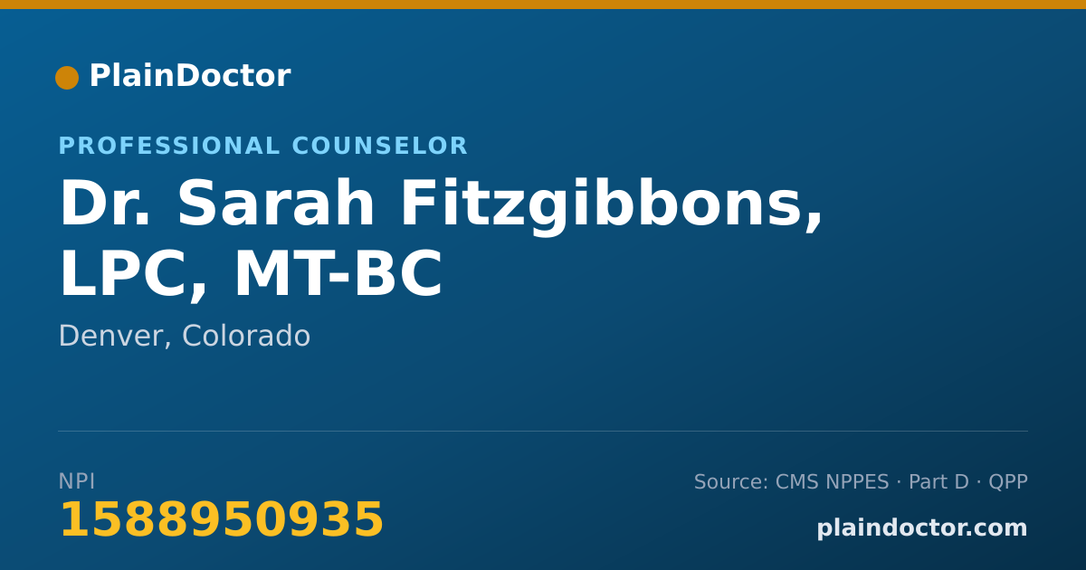 Shareable card for Sarah Fitzgibbons, LPC, MT-BC - Professional Counselor, Denver, CO