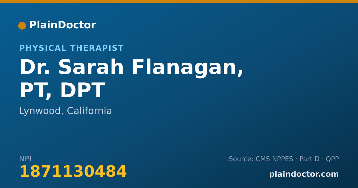 Shareable card for Sarah Flanagan, PT, DPT - Physical Therapist, Lynwood, CA