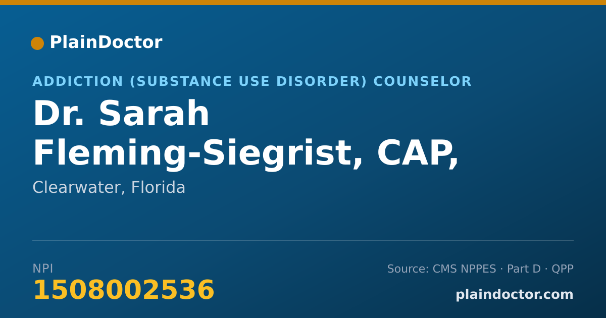 Shareable card for Sarah Fleming-Siegrist, CAP, LMHC - Addiction (Substance Use Disorder) Counselor, Clearwater, FL