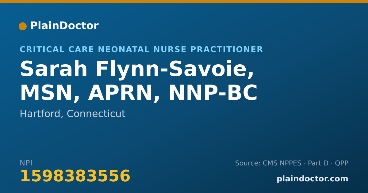Shareable card for Sarah Flynn-Savoie, MSN, APRN, NNP-BC - Critical Care Neonatal Nurse Practitioner, Hartford, CT
