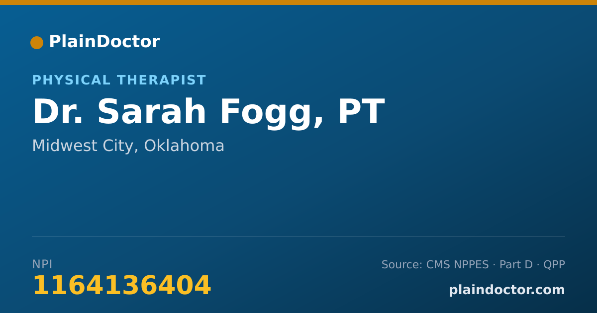Shareable card for Sarah Fogg, PT - Physical Therapist, Midwest City, OK
