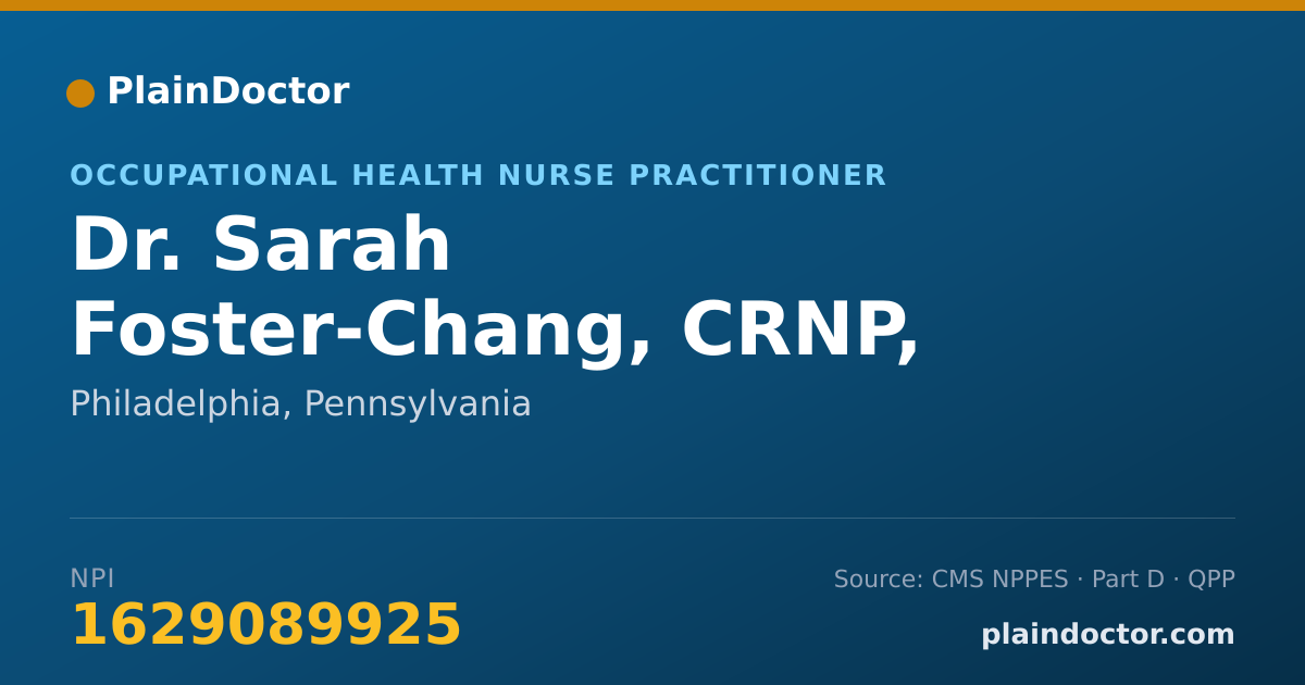 Shareable card for Sarah Foster-Chang, CRNP, NPC - Occupational Health Nurse Practitioner, Philadelphia, PA