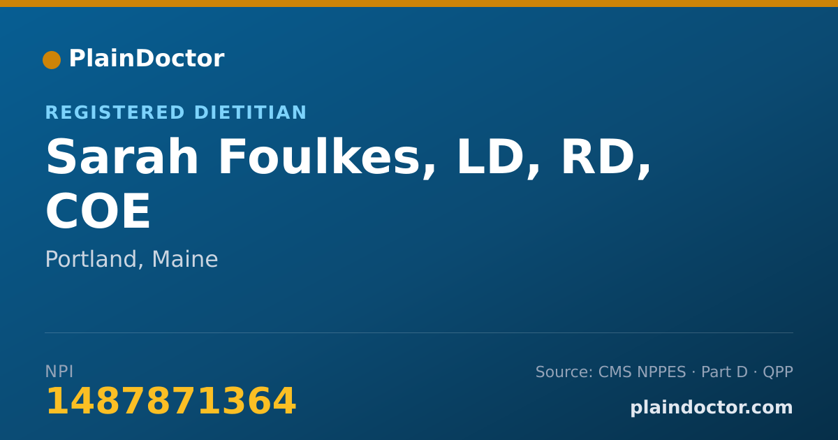 Shareable card for Sarah Foulkes, LD, RD, COE - Registered Dietitian, Portland, ME