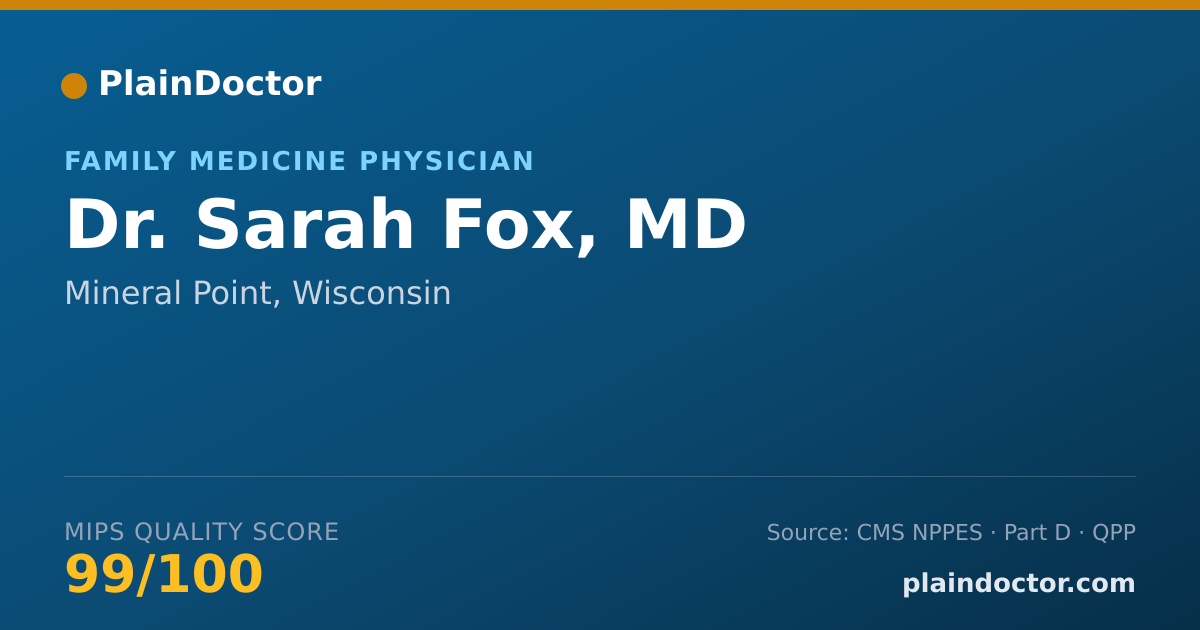 Shareable card for Sarah Fox, MD - Family Medicine Physician, Mineral Point, WI