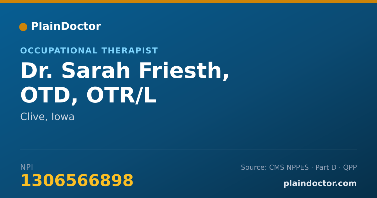 Shareable card for Sarah Friesth, OTD, OTR/L - Occupational Therapist, Clive, IA