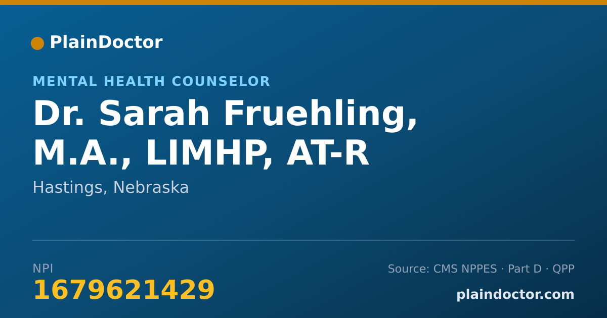 Shareable card for Sarah Fruehling, M.A., LIMHP, AT-R - Mental Health Counselor, Hastings, NE