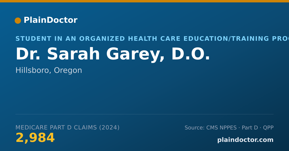 Shareable card for Sarah Garey, D.O. - Student in an Organized Health Care Education/Training Program, Hillsboro, OR