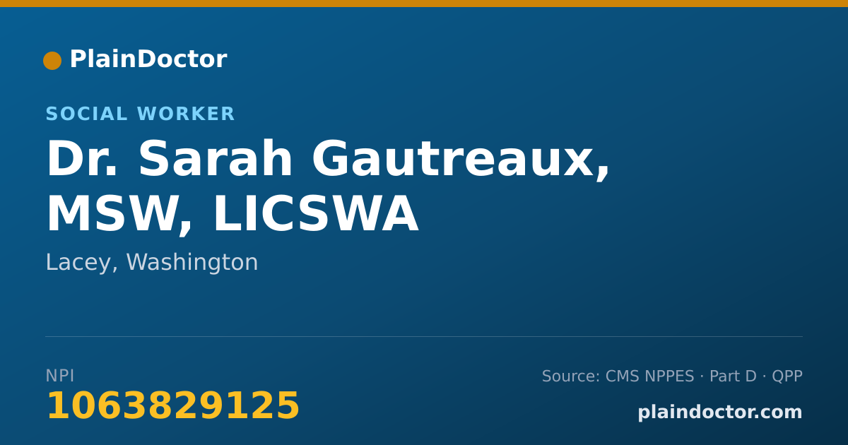 Shareable card for Sarah Gautreaux, MSW, LICSWA - Social Worker, Lacey, WA