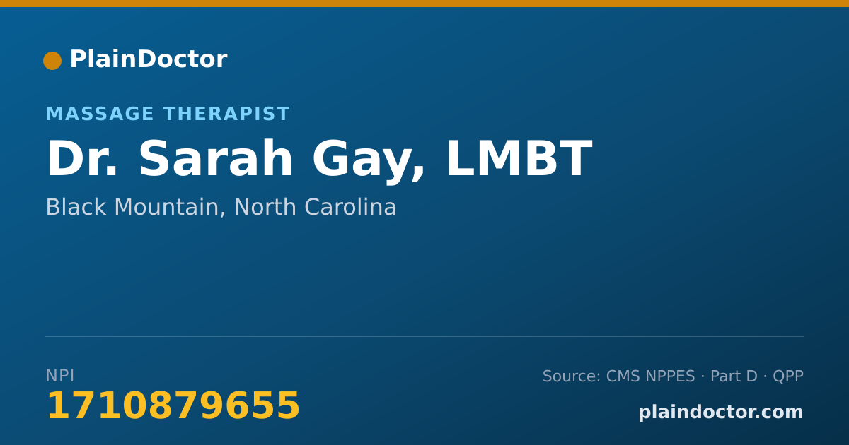 Shareable card for Sarah Gay, LMBT - Massage Therapist, Black Mountain, NC