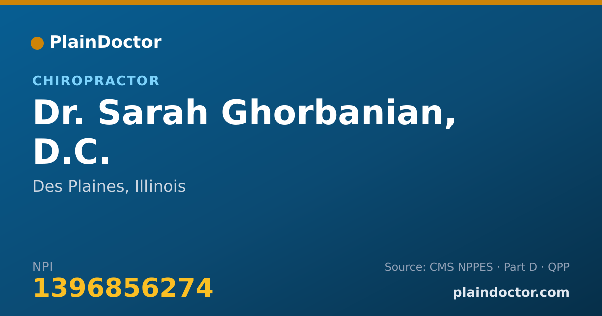 Shareable card for Sarah Ghorbanian, D.C. - Chiropractor, Des Plaines, IL