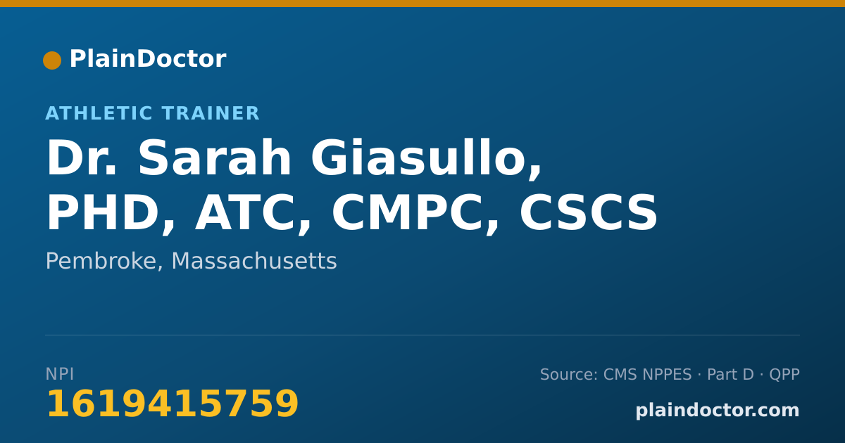Shareable card for Sarah Giasullo, PHD, ATC, CMPC, CSCS - Athletic Trainer, Pembroke, MA