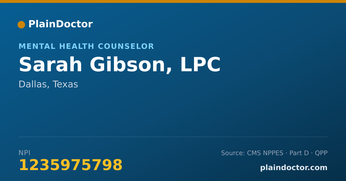Shareable card for Sarah Gibson, LPC - Mental Health Counselor, Dallas, TX