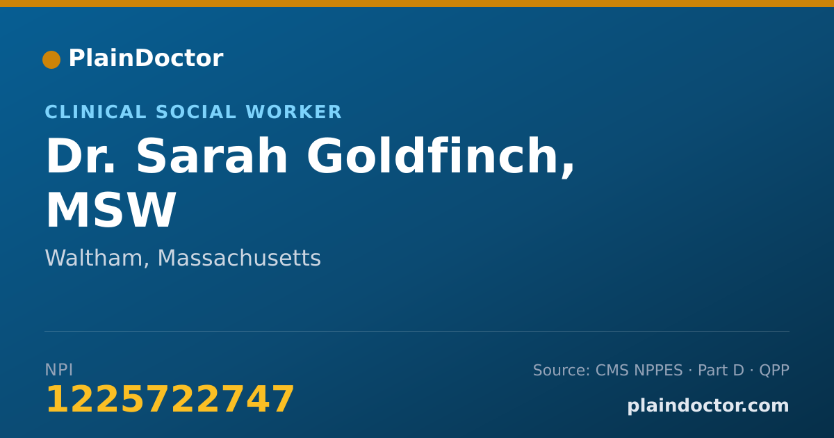 Shareable card for Sarah Goldfinch, MSW - Clinical Social Worker, Waltham, MA