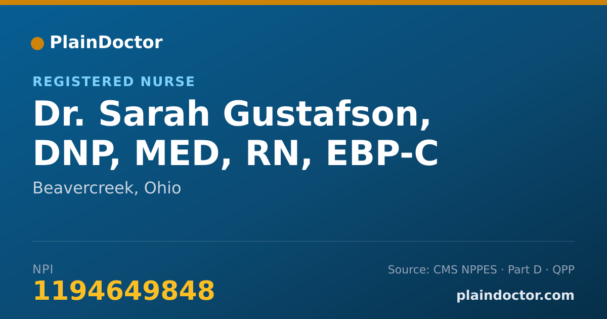 Shareable card for Sarah Gustafson, DNP, MED, RN, EBP-C - Registered Nurse, Beavercreek, OH