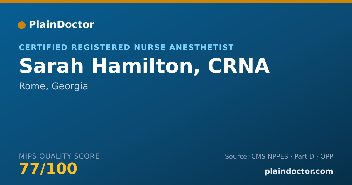 Shareable card for Sarah Hamilton, CRNA - Certified Registered Nurse Anesthetist, Rome, GA