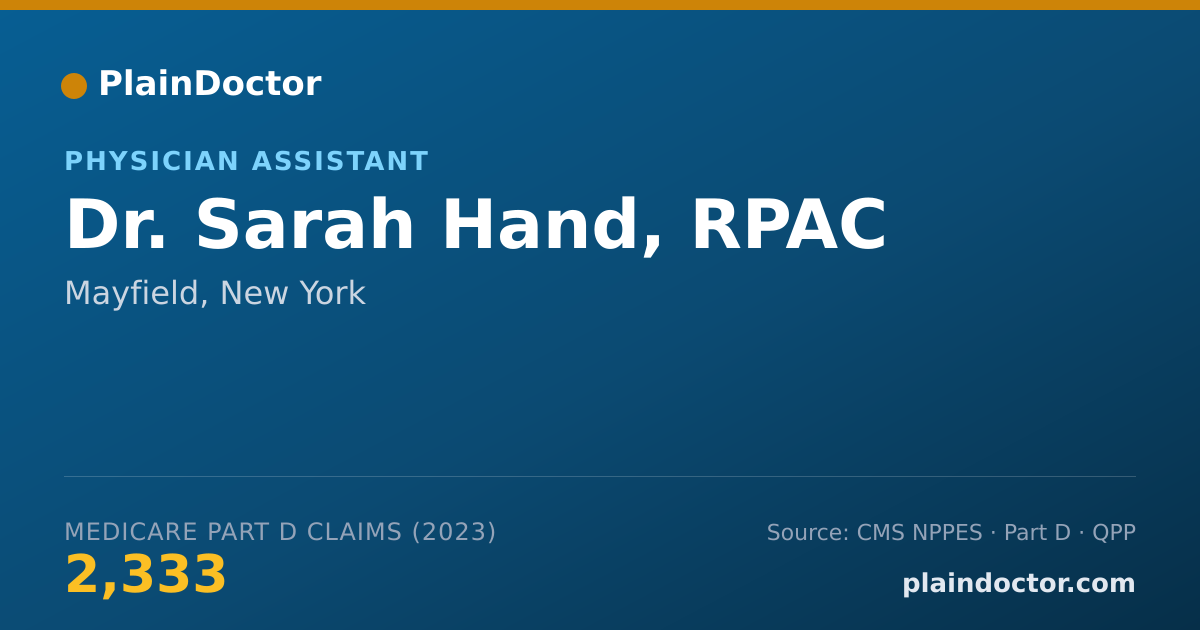 Shareable card for Sarah Hand, RPAC - Physician Assistant, Mayfield, NY
