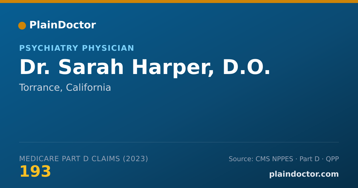Shareable card for Sarah Harper, D.O. - Psychiatry Physician, Torrance, CA