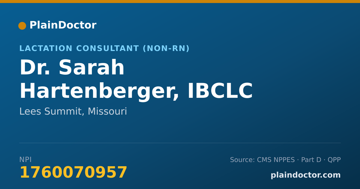 Shareable card for Sarah Hartenberger, IBCLC - Lactation Consultant (Non-RN), Lees Summit, MO