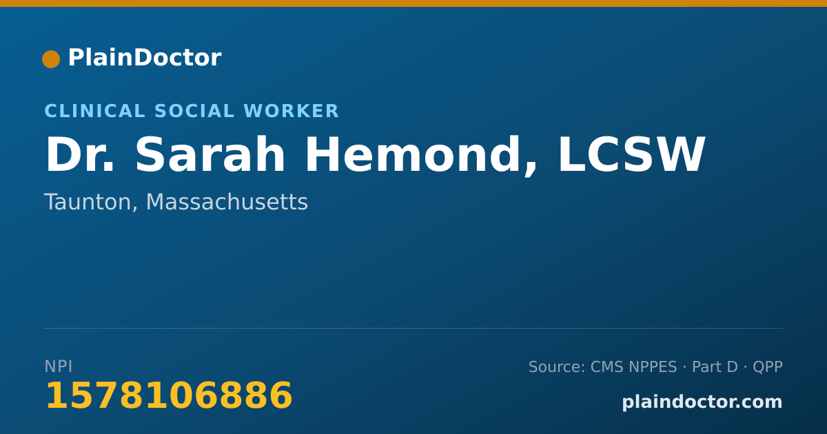 Shareable card for Sarah Hemond, LCSW - Clinical Social Worker, Taunton, MA