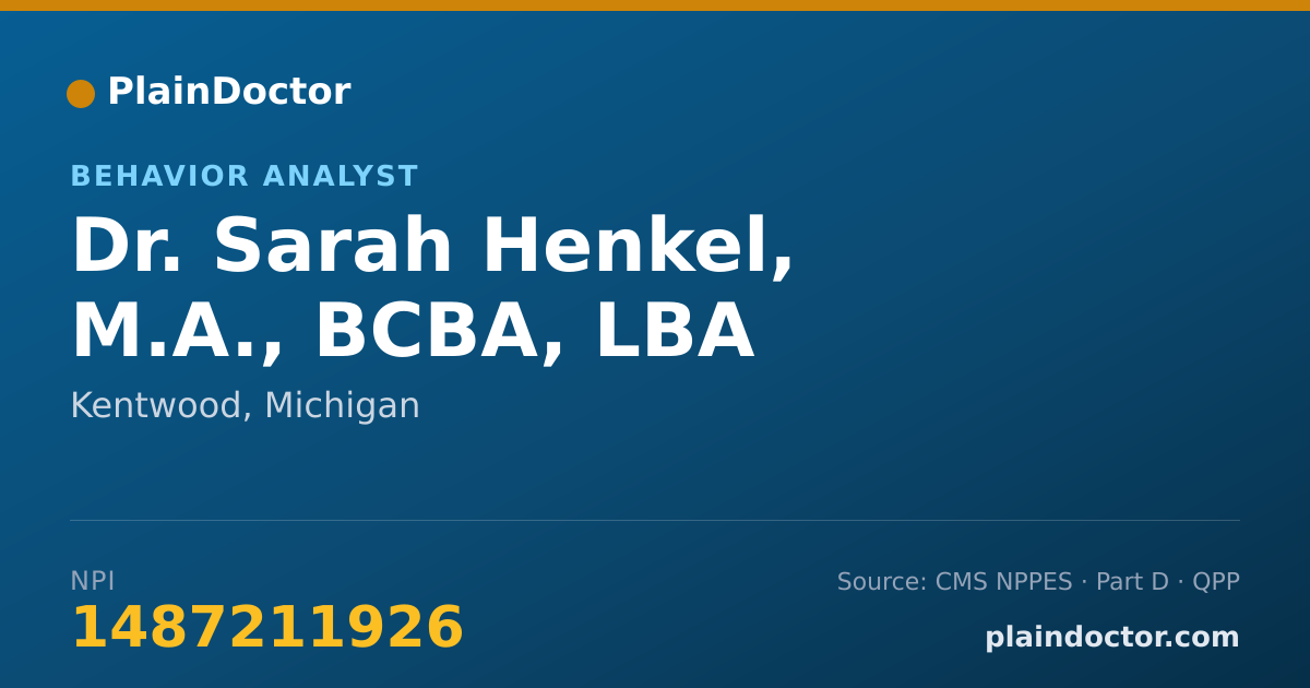 Shareable card for Sarah Henkel, M.A., BCBA, LBA - Behavior Analyst, Kentwood, MI