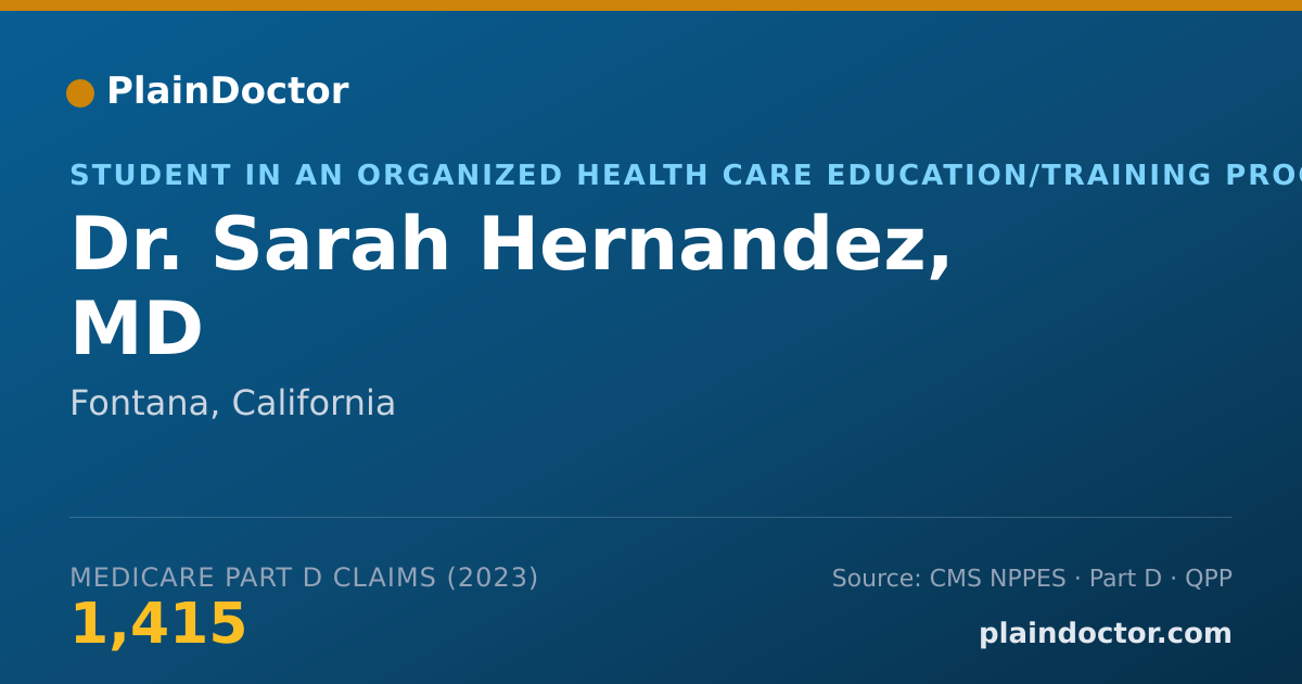 Shareable card for Sarah Hernandez, MD - Student in an Organized Health Care Education/Training Program, Fontana, CA