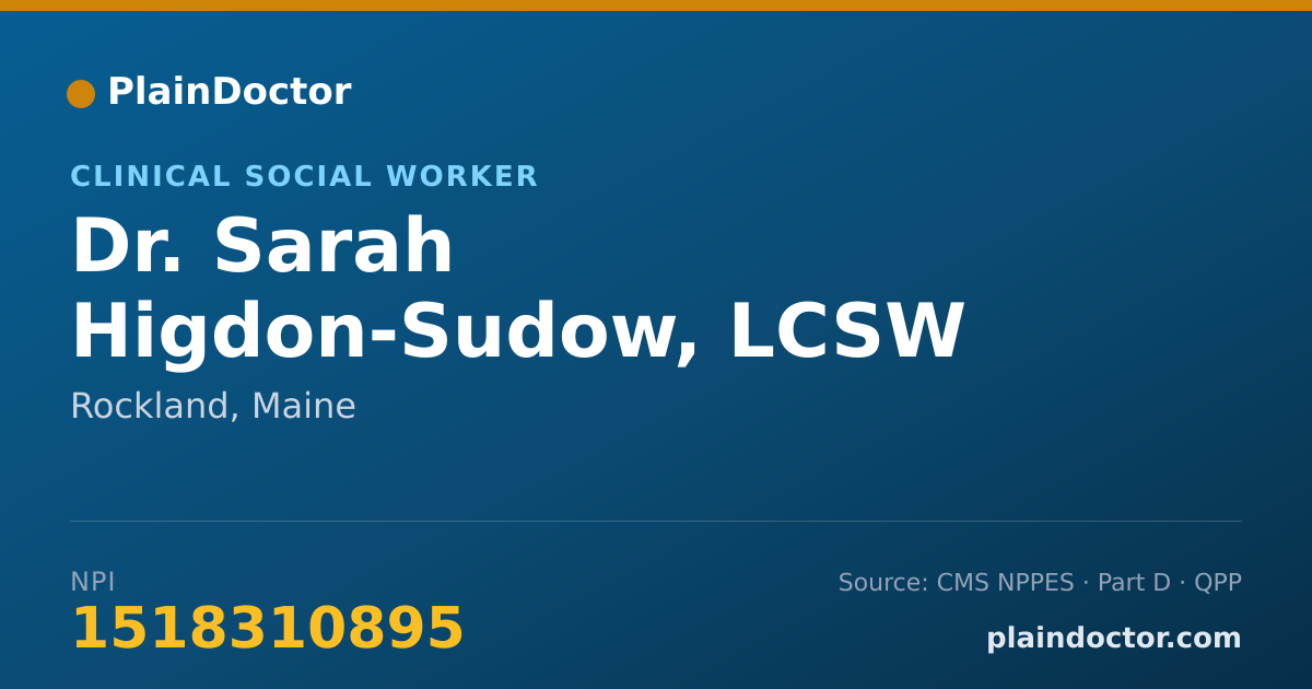 Shareable card for Sarah Higdon-Sudow, LCSW - Clinical Social Worker, Rockland, ME