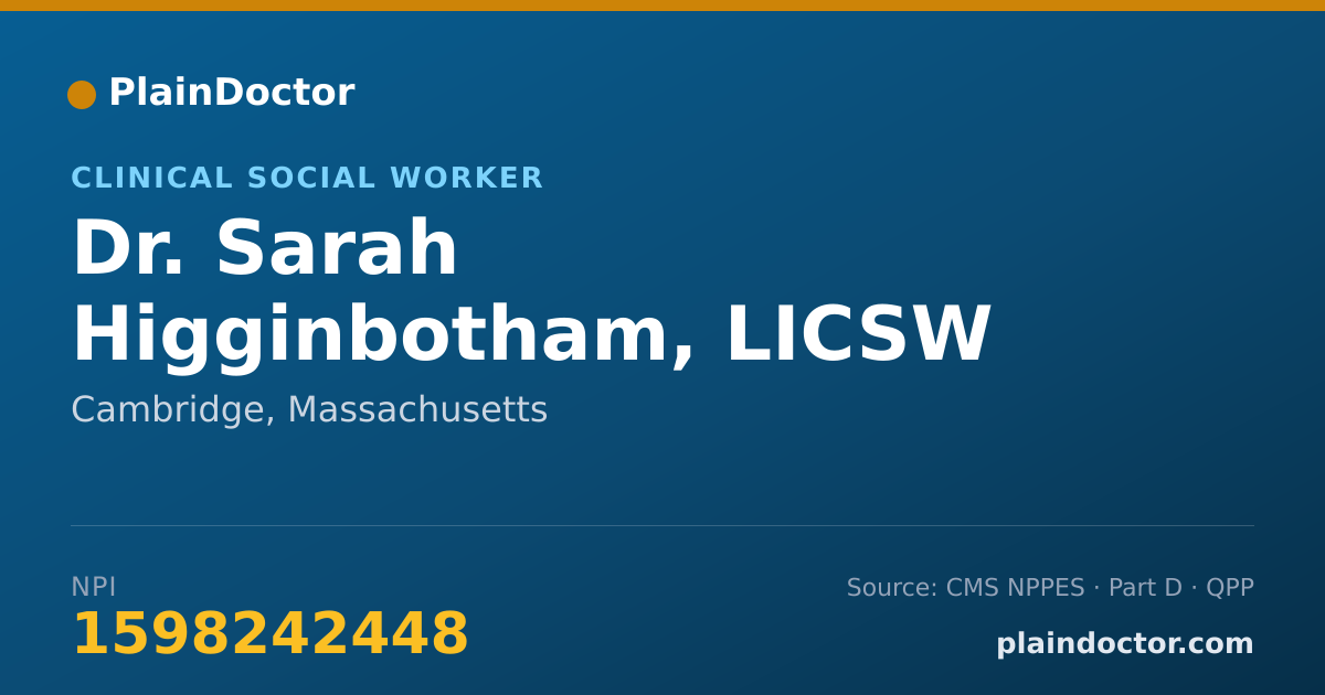Shareable card for Sarah Higginbotham, LICSW - Clinical Social Worker, Cambridge, MA