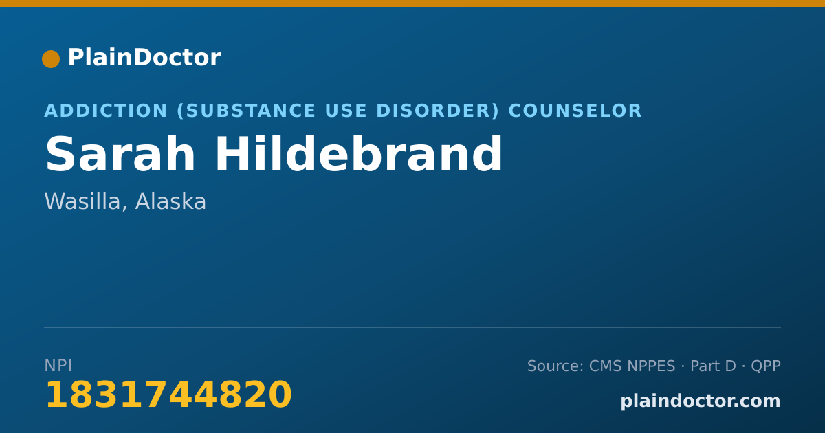 Shareable card for Sarah Hildebrand - Addiction (Substance Use Disorder) Counselor, Wasilla, AK