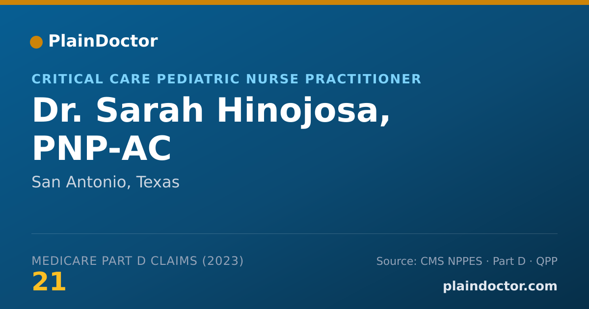 Shareable card for Sarah Hinojosa, PNP-AC - Critical Care Pediatric Nurse Practitioner, San Antonio, TX