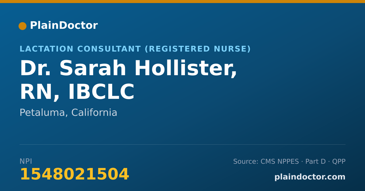 Shareable card for Sarah Hollister, RN, IBCLC - Lactation Consultant (Registered Nurse), Petaluma, CA